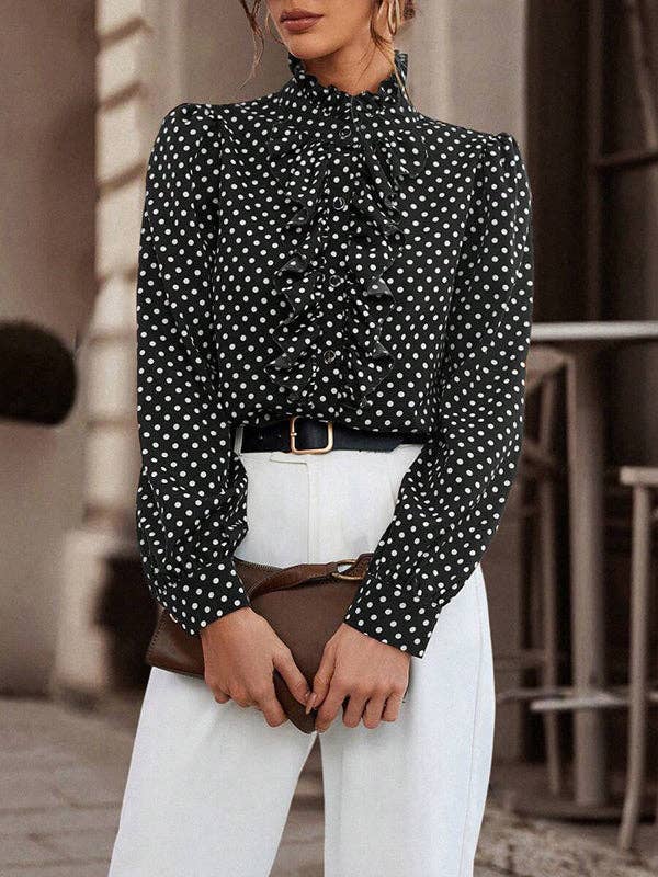 Loose Puff Sleeves Polka-Dot Blouse