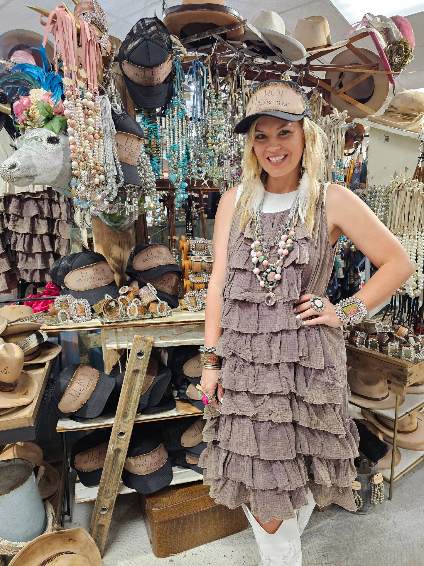 Burlap Linen Ruffle Dress