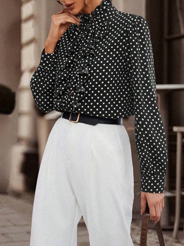 Loose Puff Sleeves Polka-Dot Blouse