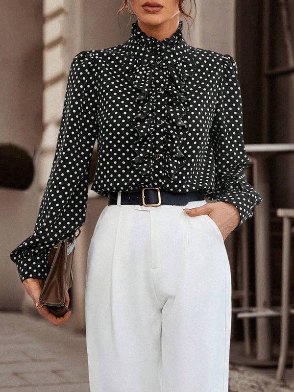 Loose Puff Sleeves Polka-Dot Blouse