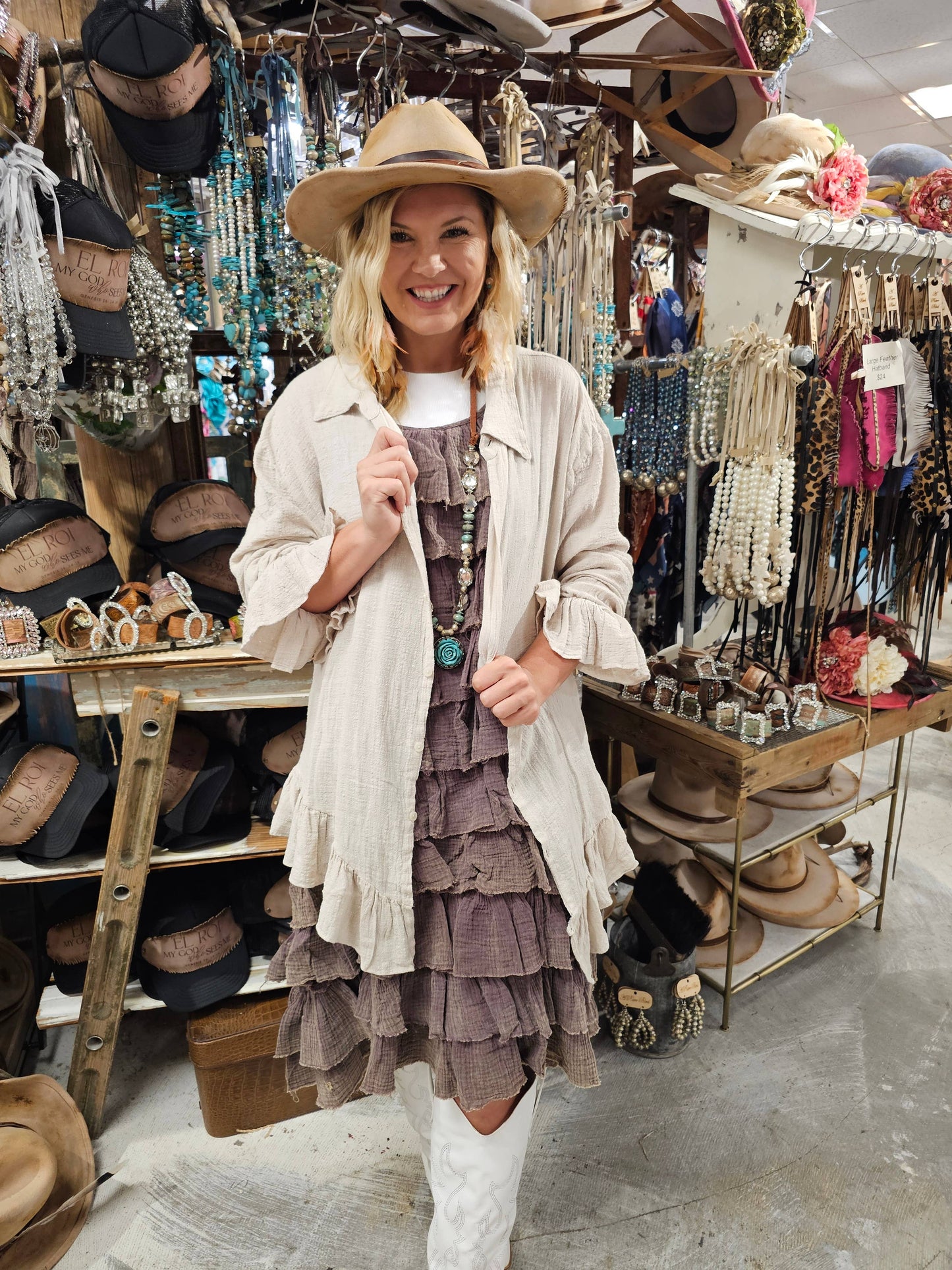 Burlap Linen Ruffle Dress