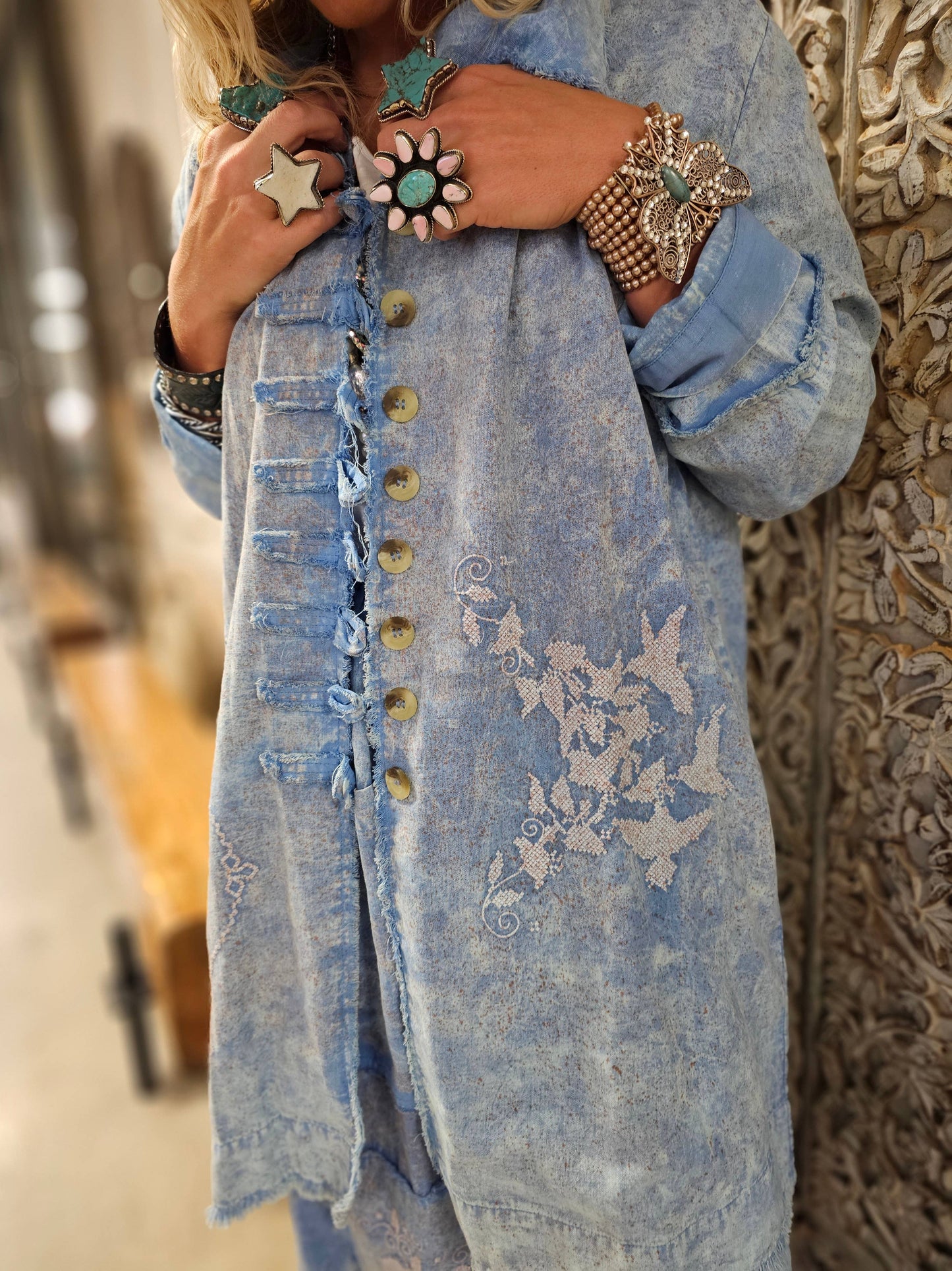 Blue Birdie Stitched Shirt