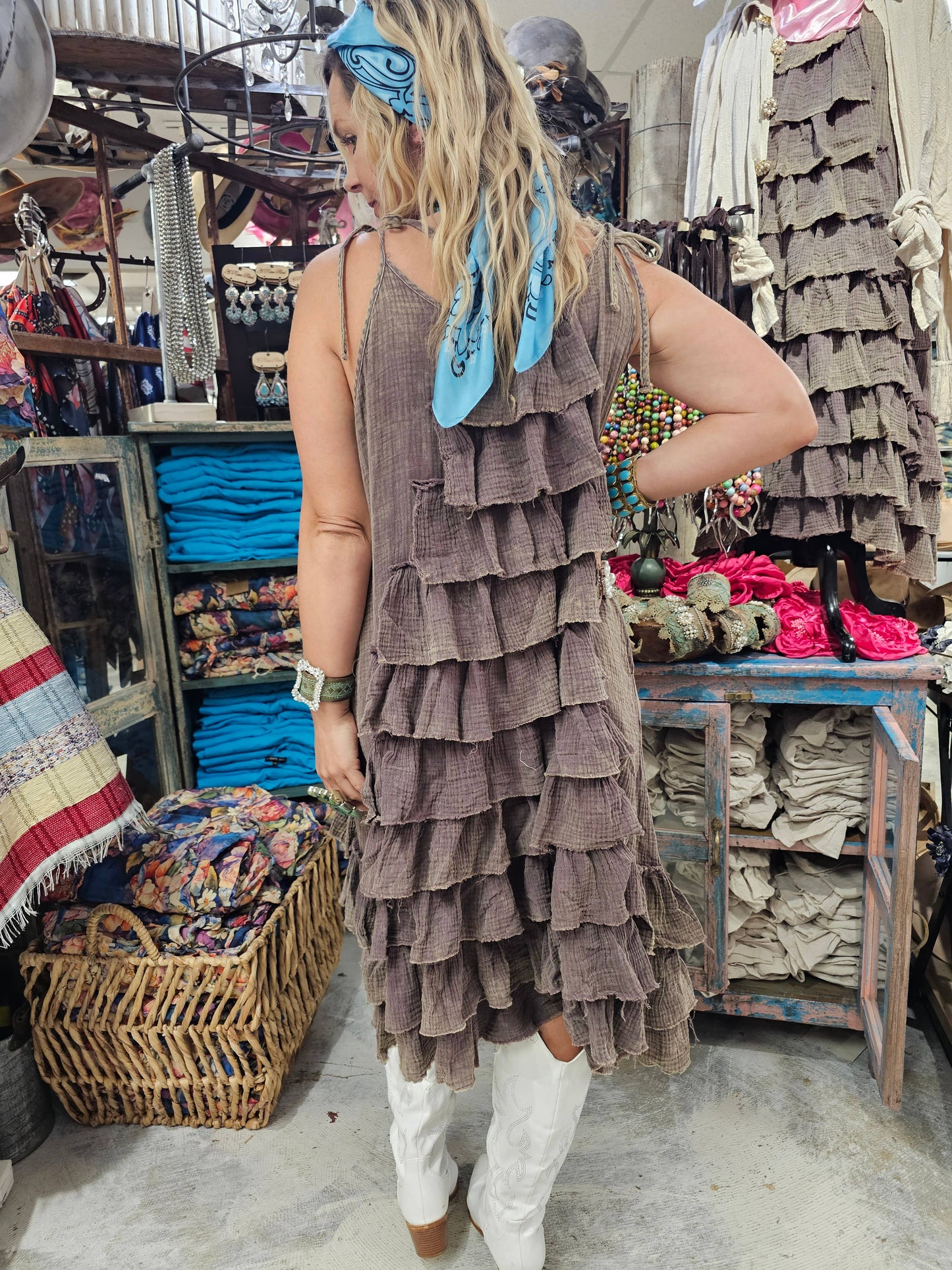Burlap Linen Ruffle Dress