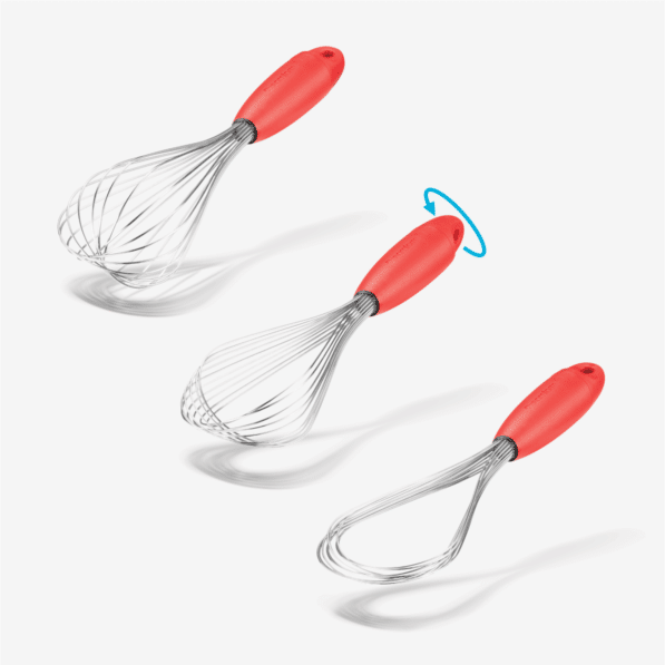 Twist Whisk can convert from a balloon whisk to a flat whisk with the