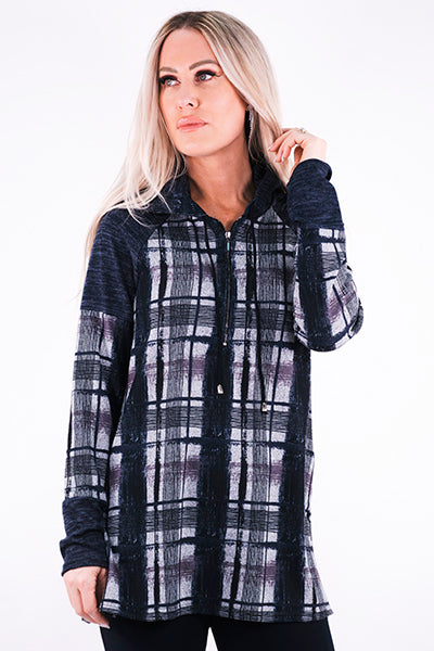 Navy Gray Plaid Top