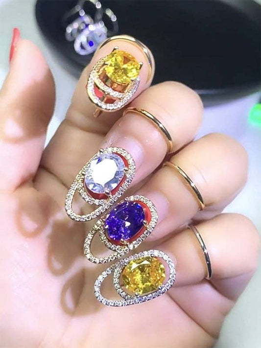 Rhinestone Nail Ring: YELLOW / Silver / OS