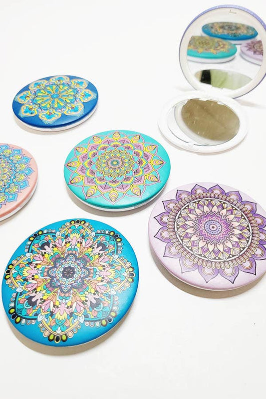 mandala pattern multi color double  compact mirror 