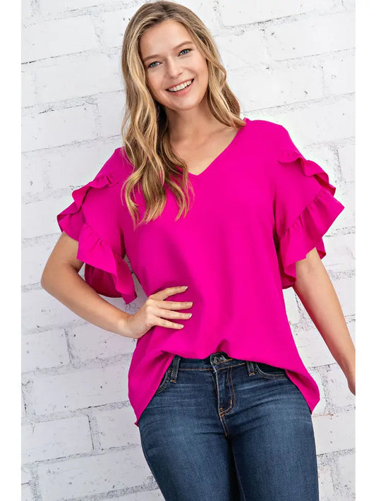 Ruffled V-neck Top