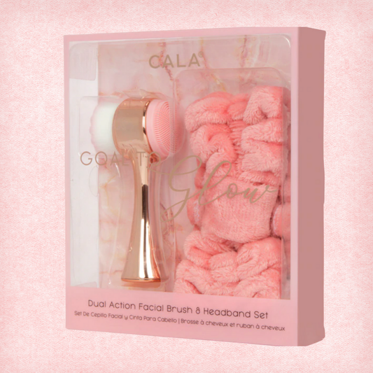 Dual Action Facial Brush & Headband Set: Rose Gold