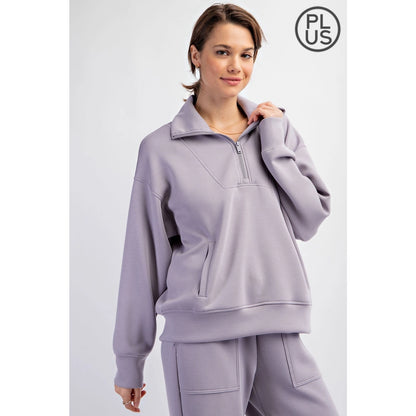 Half zip mock neck pullover lavender