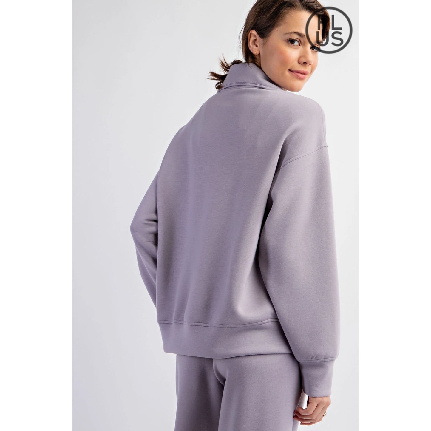 Half zip mock neck pullover lavender