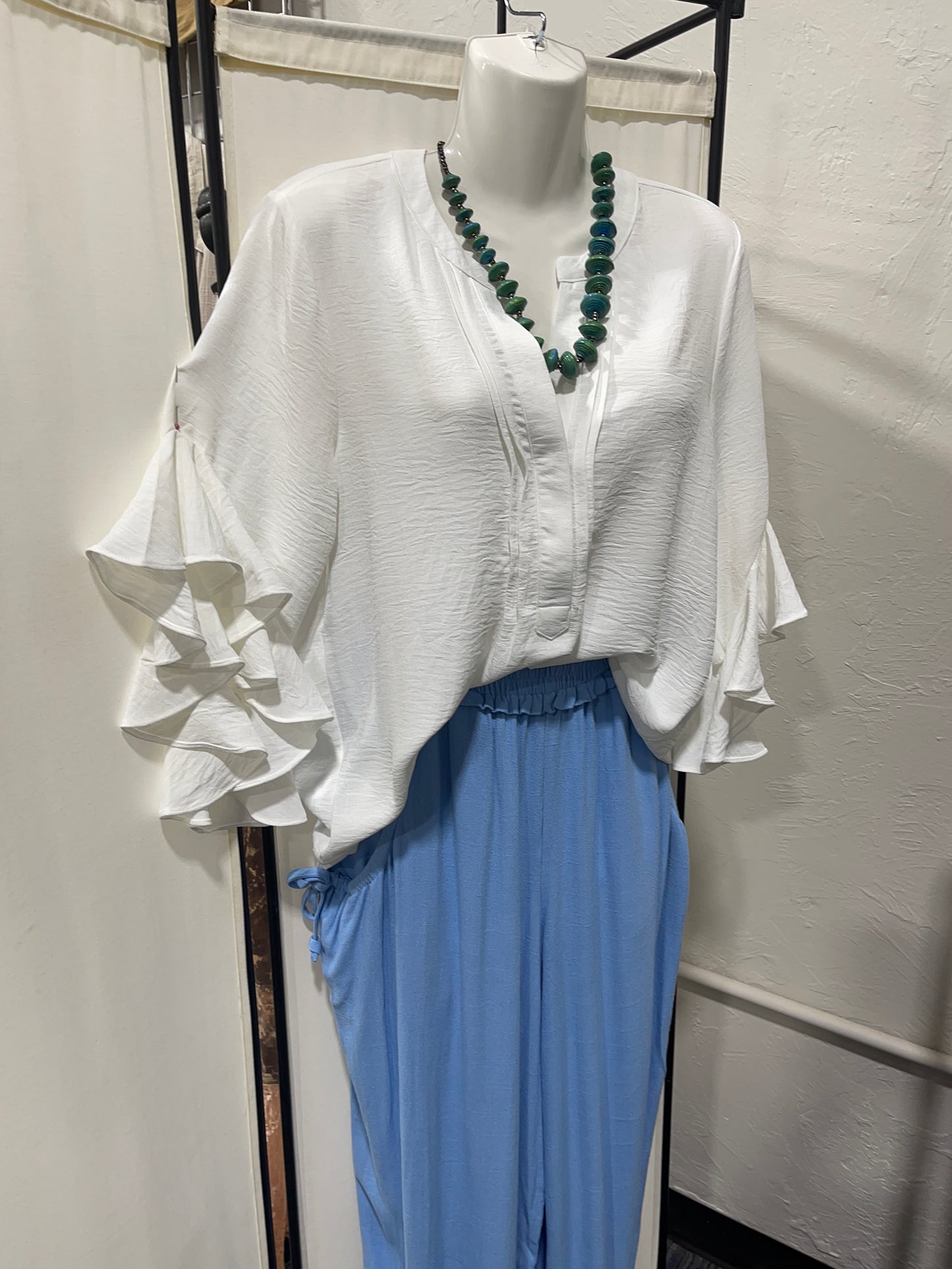 off white ruffled bell sleeve 