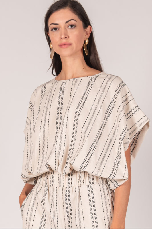Taupe & Navy Print Top
