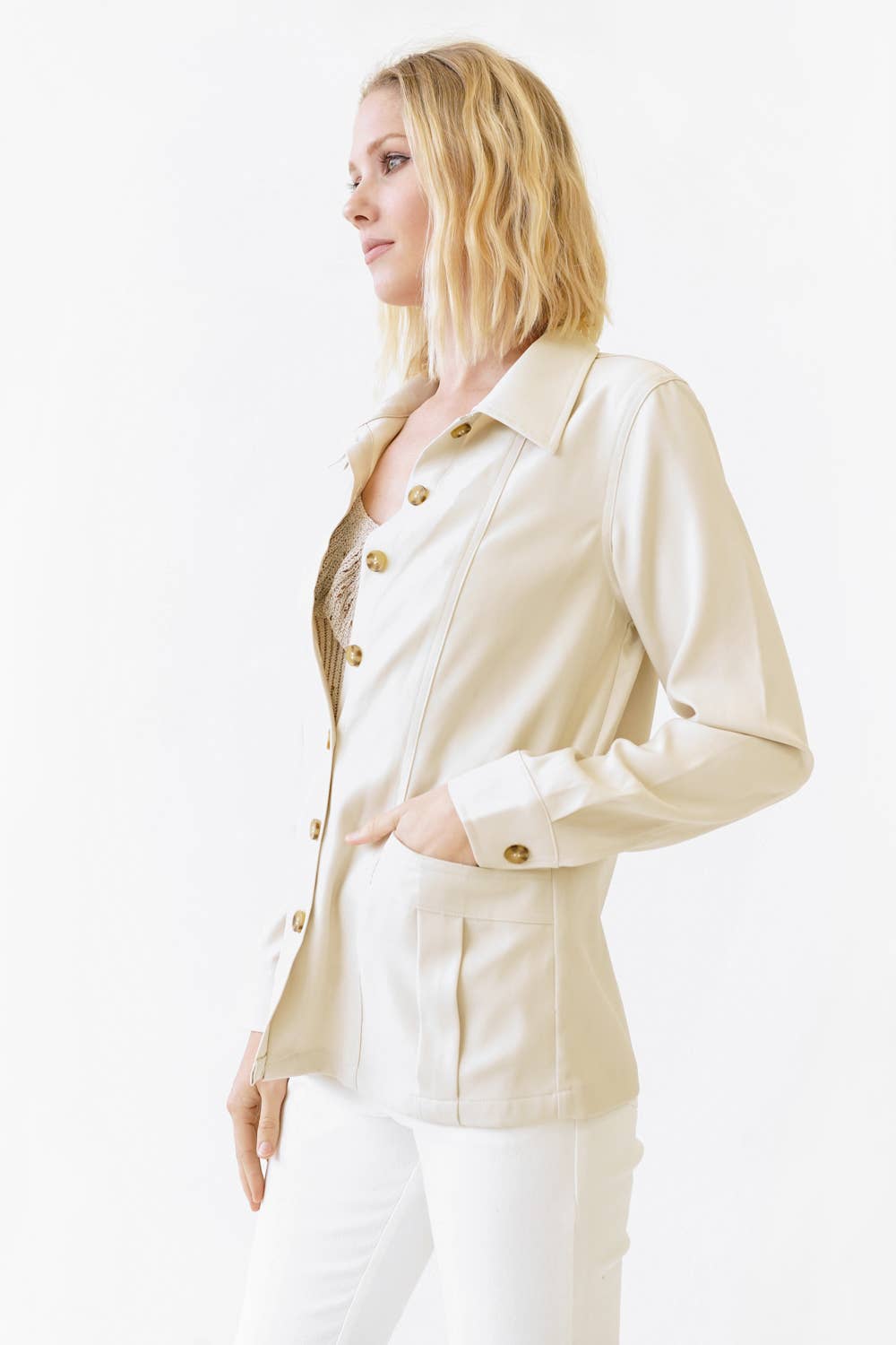 20206 Button Jacket: Antique wHITE