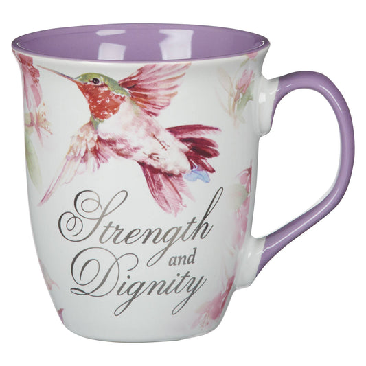 Strength &  Dignity Hummingbird Purple Ceramic Coffee Mug