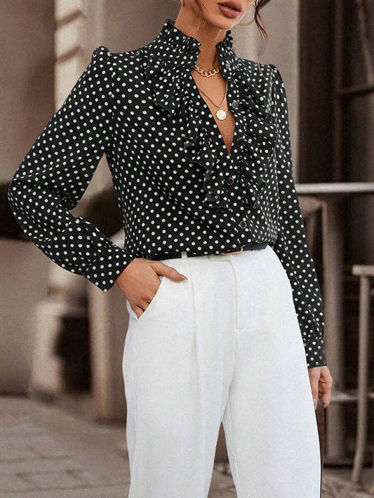 Loose Puff Sleeves Polka-Dot Blouse